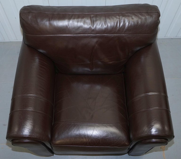 Pair of Large Comfortable Brown Leather Armchairs with Matching