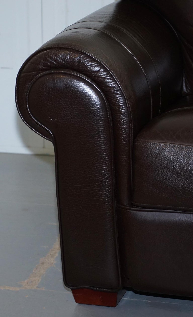 Pair of Large Comfortable Brown Leather Armchairs with Matching