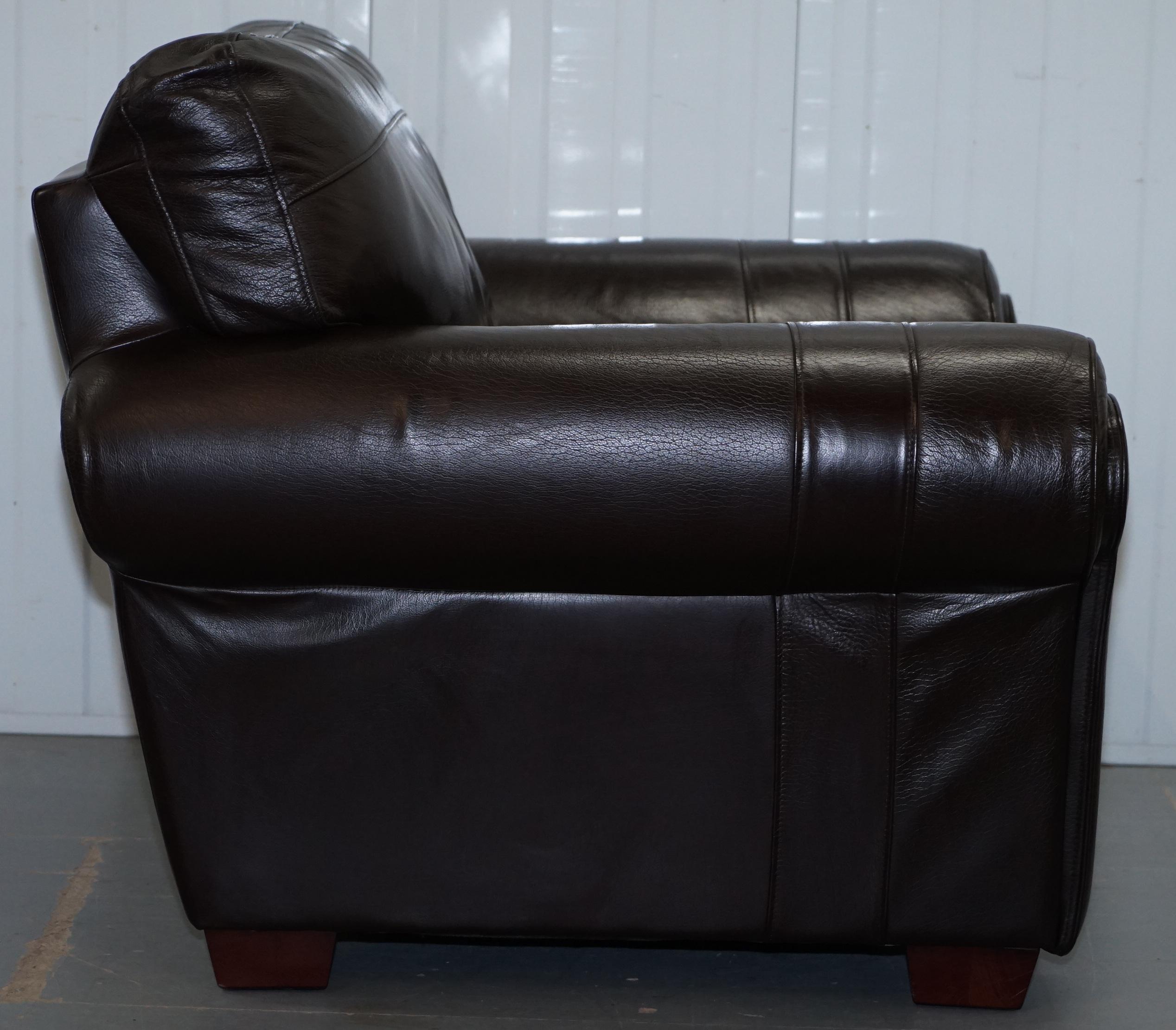 Pair of Large Comfortable Brown Leather Armchairs with Matching Footstool 2