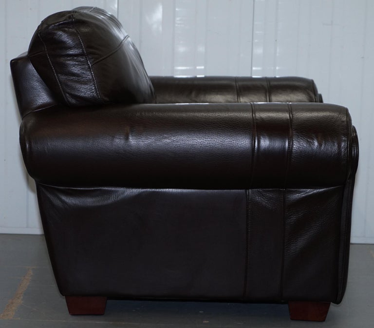Pair of Large Comfortable Brown Leather Armchairs with Matching