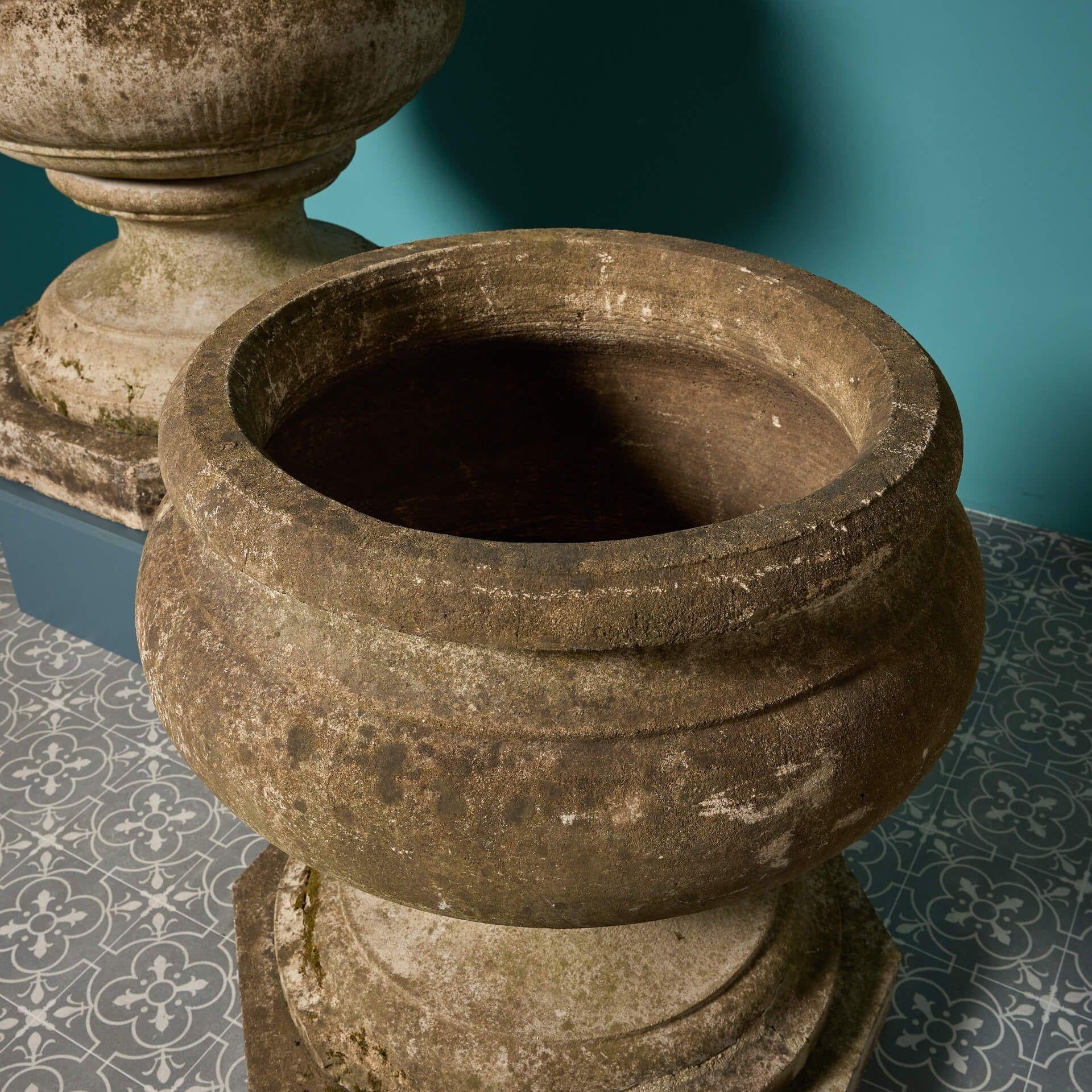 Edwardian Pair of Large Composition Stone Urns For Sale