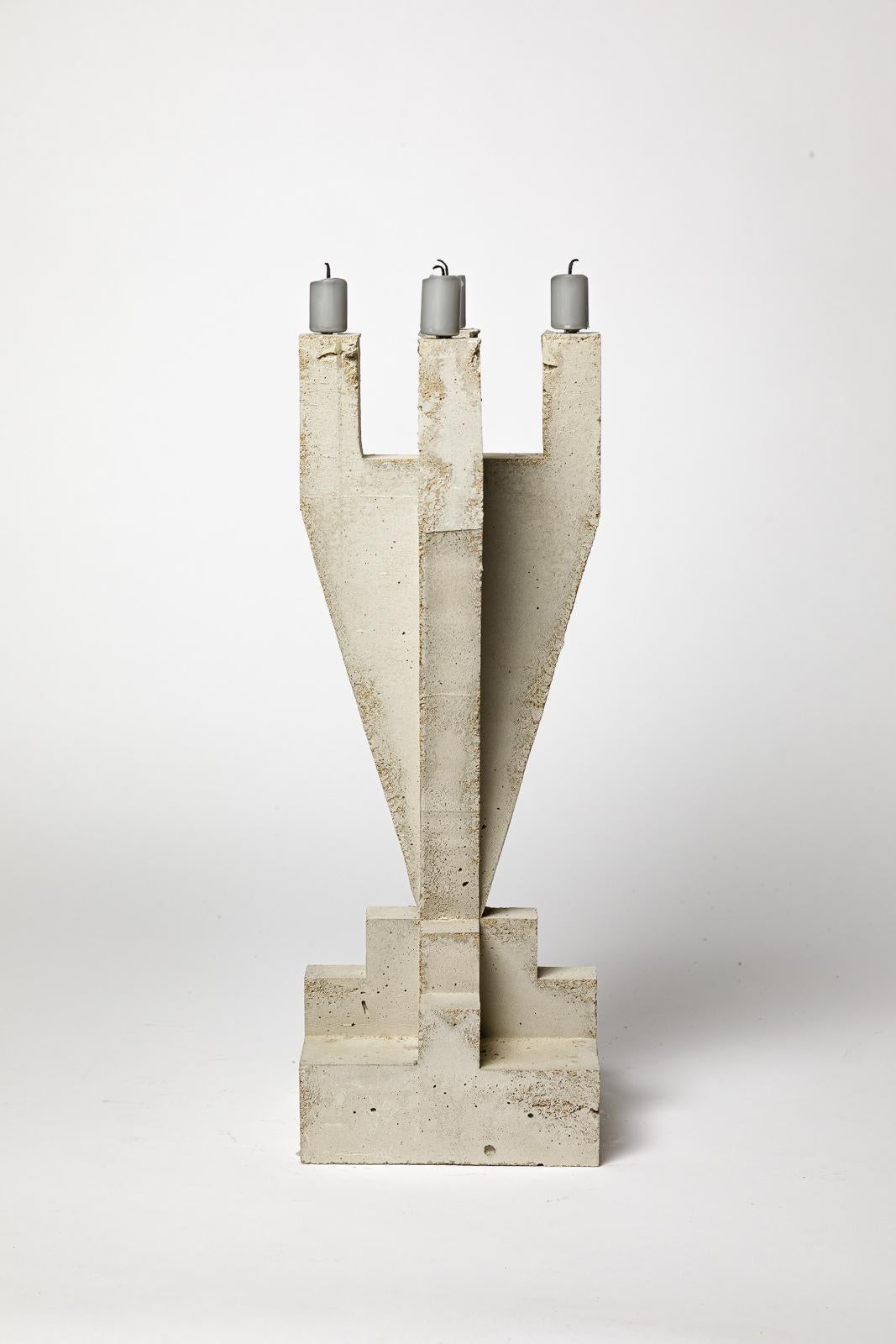Pair of large concrete sculptural candlesticks by Les usagers 2025 design 42 cm For Sale 3