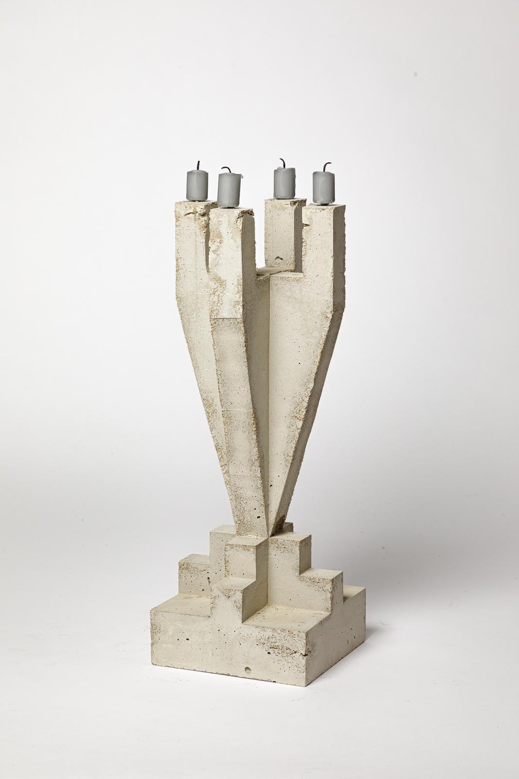 Pair of large concrete sculptural candlesticks by Les usagers 2025 design 42 cm For Sale 4