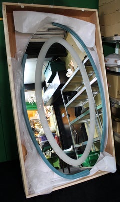 Pair of Large Contemporary Elliptical LED Halo Backlit Stairwell Mirrors