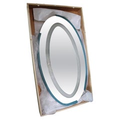Pair of Large Contemporary Elliptical LED Halo Backlit Stairwell Mirrors