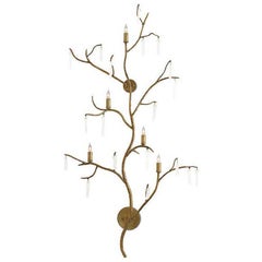 Pair of Large Contemporary Gilt Metal and Quartz Crystal Wall Sconces