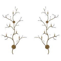 Pair of Large Contemporary Gilt Metal and Quartz Crystal Wall Sconces