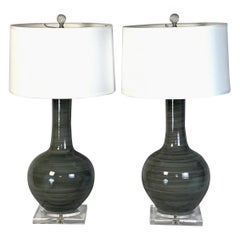 Pair of Large Contemporary Hand-Thrown Ceramic Lamps