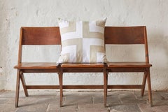 Pair of Large Contemporary Irish Linen Pillows Cushions White Natural Patchwork