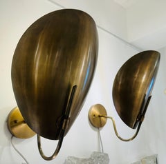 Pair of Large Contemporary Polished Brass "Beetle" Wall Sconce Light Uplighters