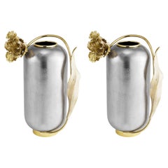 Pair of Large Contemporary Silver and Gold Metal Tulip Vase