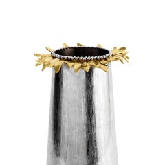 Pair of Large Contemporary Silver Metal Sunflower Vase with Gold Detail