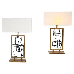 Paar große moderne Tischlampen, Messing, Italien