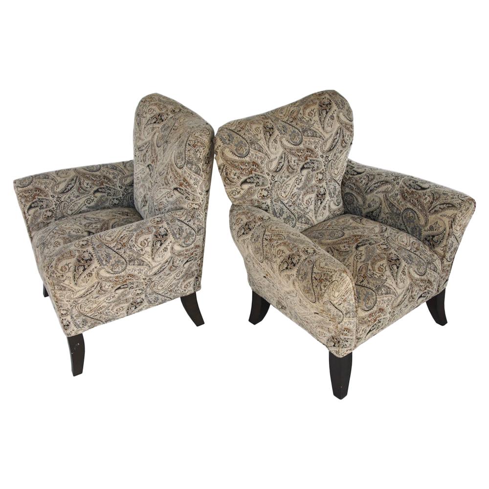 Pair of Large Contemporary Wing Back Chairs