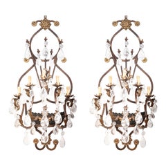 Pair of Large Continental Iron and Rock Crystal Sconces
