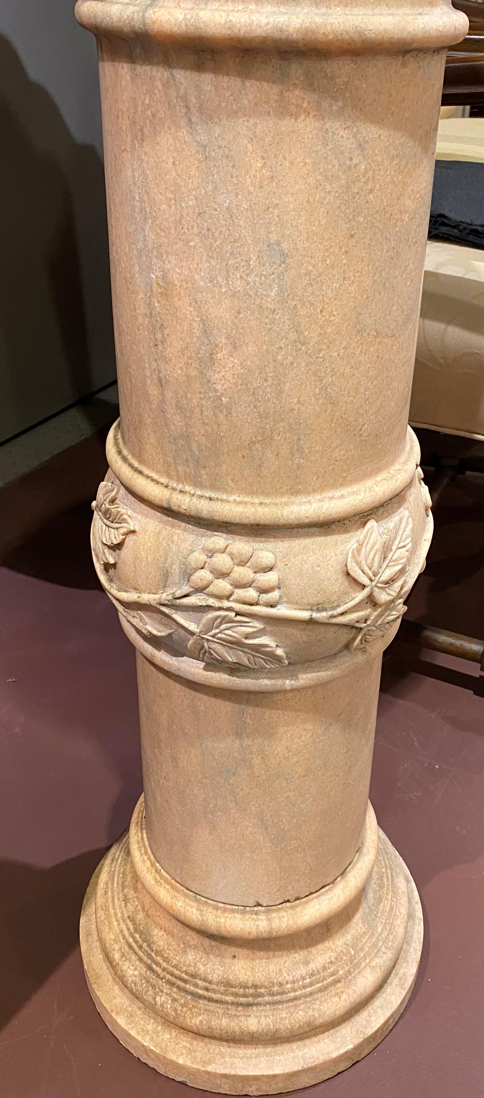 Pair of Large Continental Style Marble Carved Urns on Pedestals For Sale 6