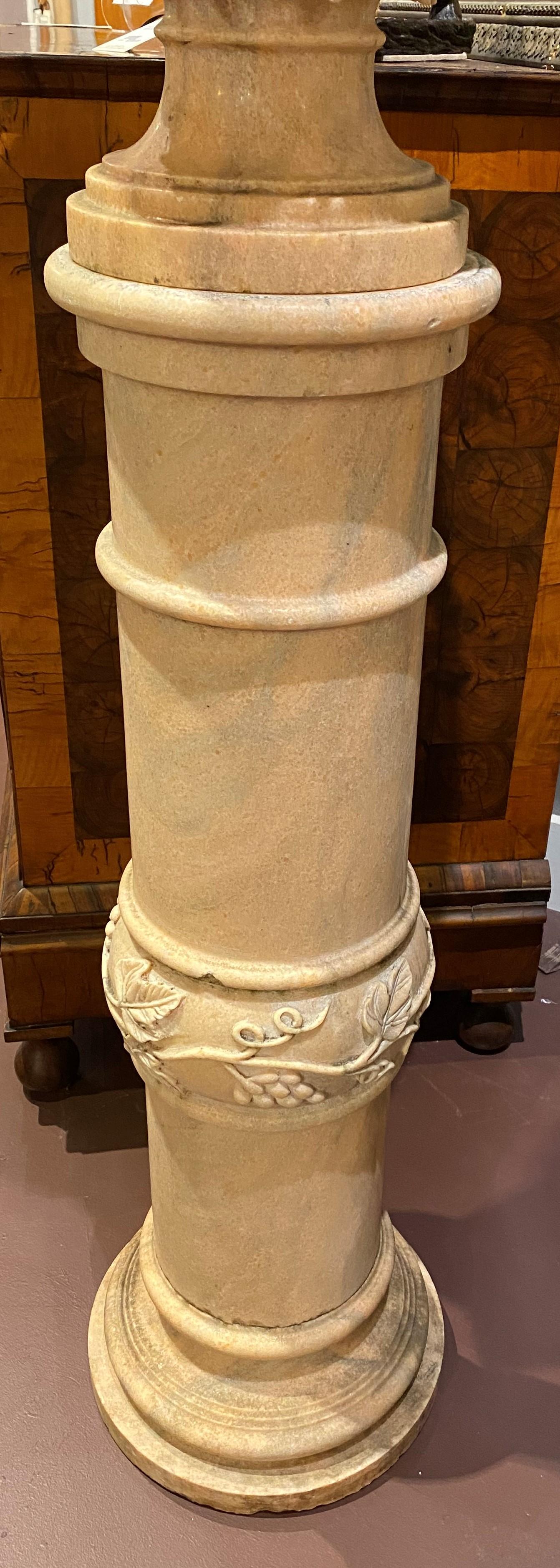 Pair of Large Continental Style Marble Carved Urns on Pedestals For Sale 8