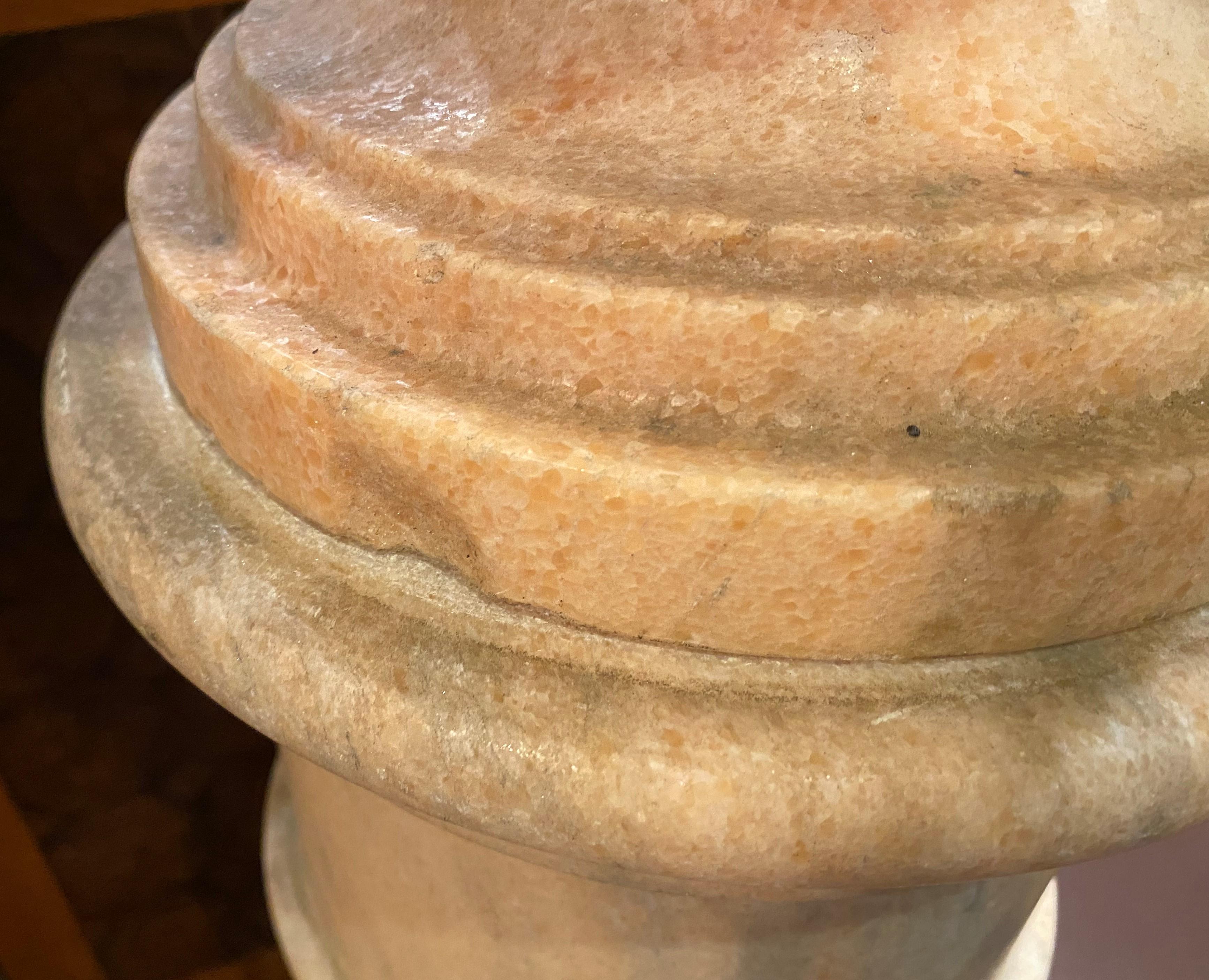 Pair of Large Continental Style Marble Carved Urns on Pedestals For Sale 12