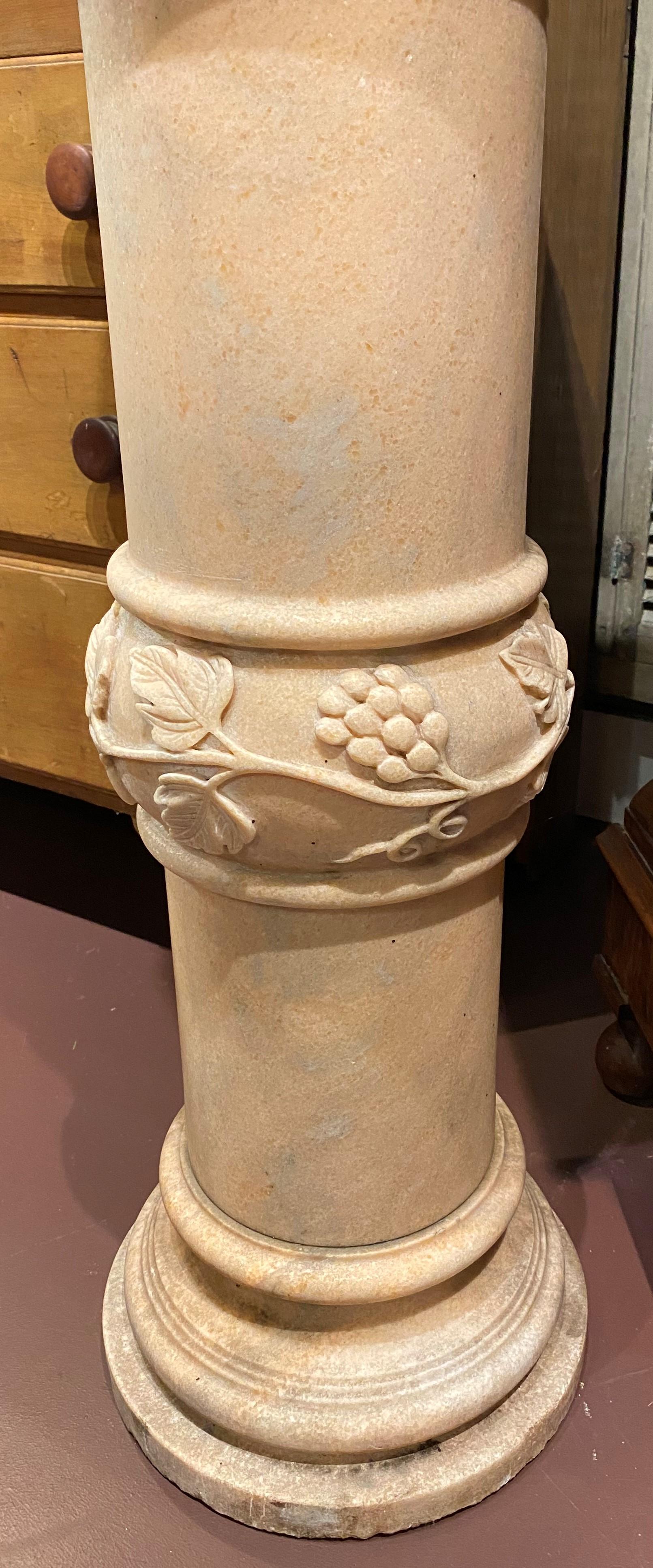 Pair of Large Continental Style Marble Carved Urns on Pedestals For Sale 1