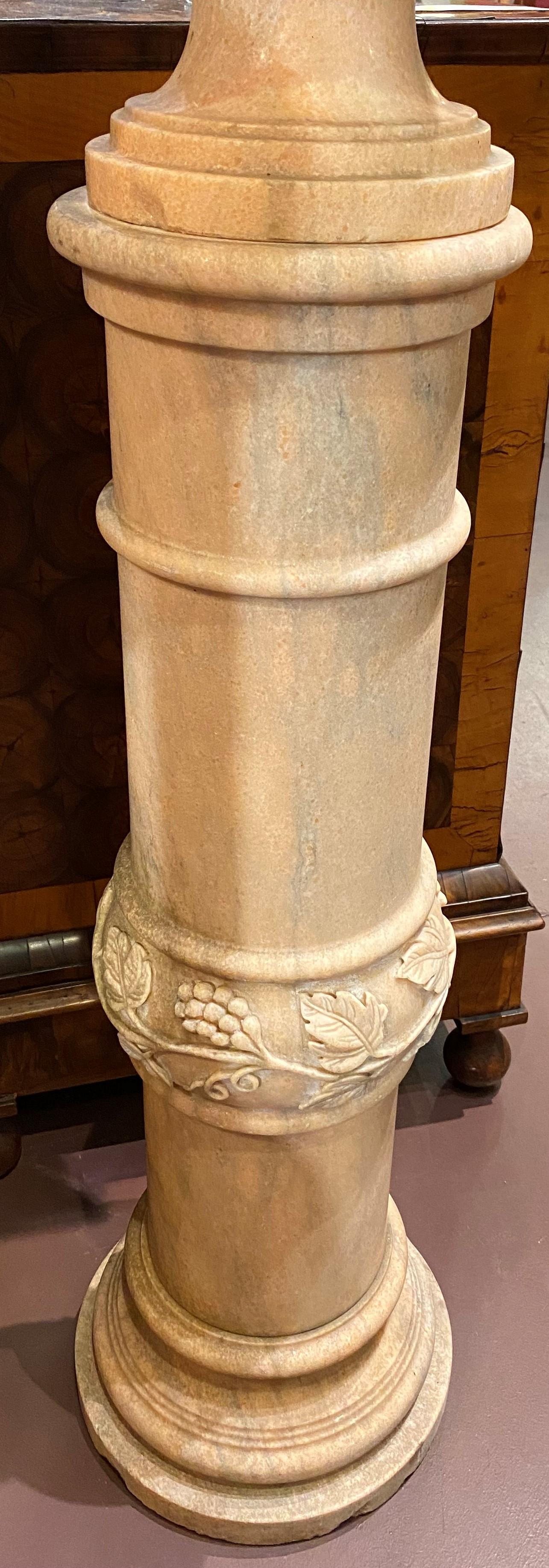 Pair of Large Continental Style Marble Carved Urns on Pedestals For Sale 3