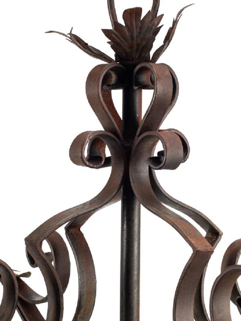 Pair of Large Continental Wrought Iron and Etched Glass Lanterns, 20th Century For Sale 2
