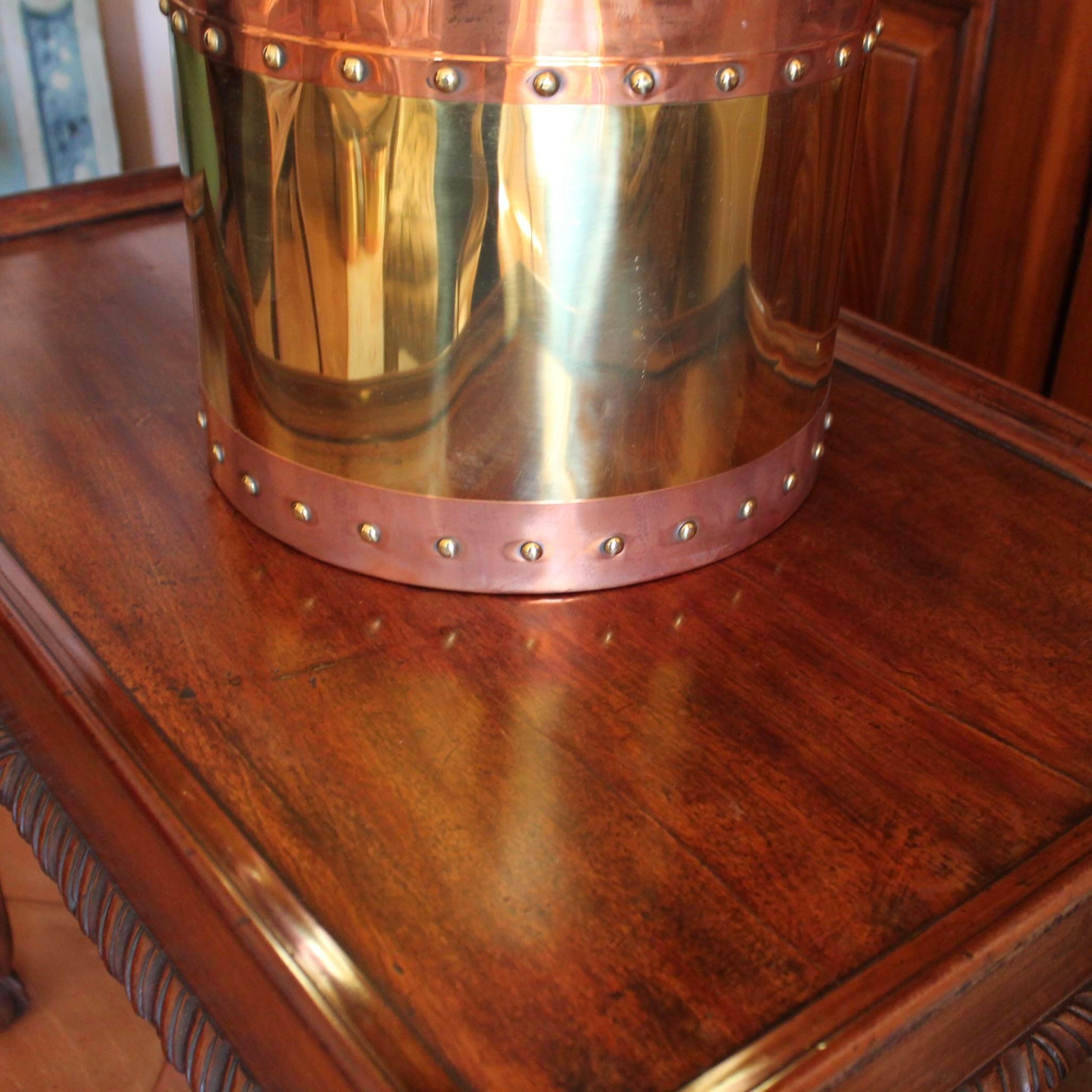 Burnished Pair of Large Copper and Brass Studded Kindling Buckets
