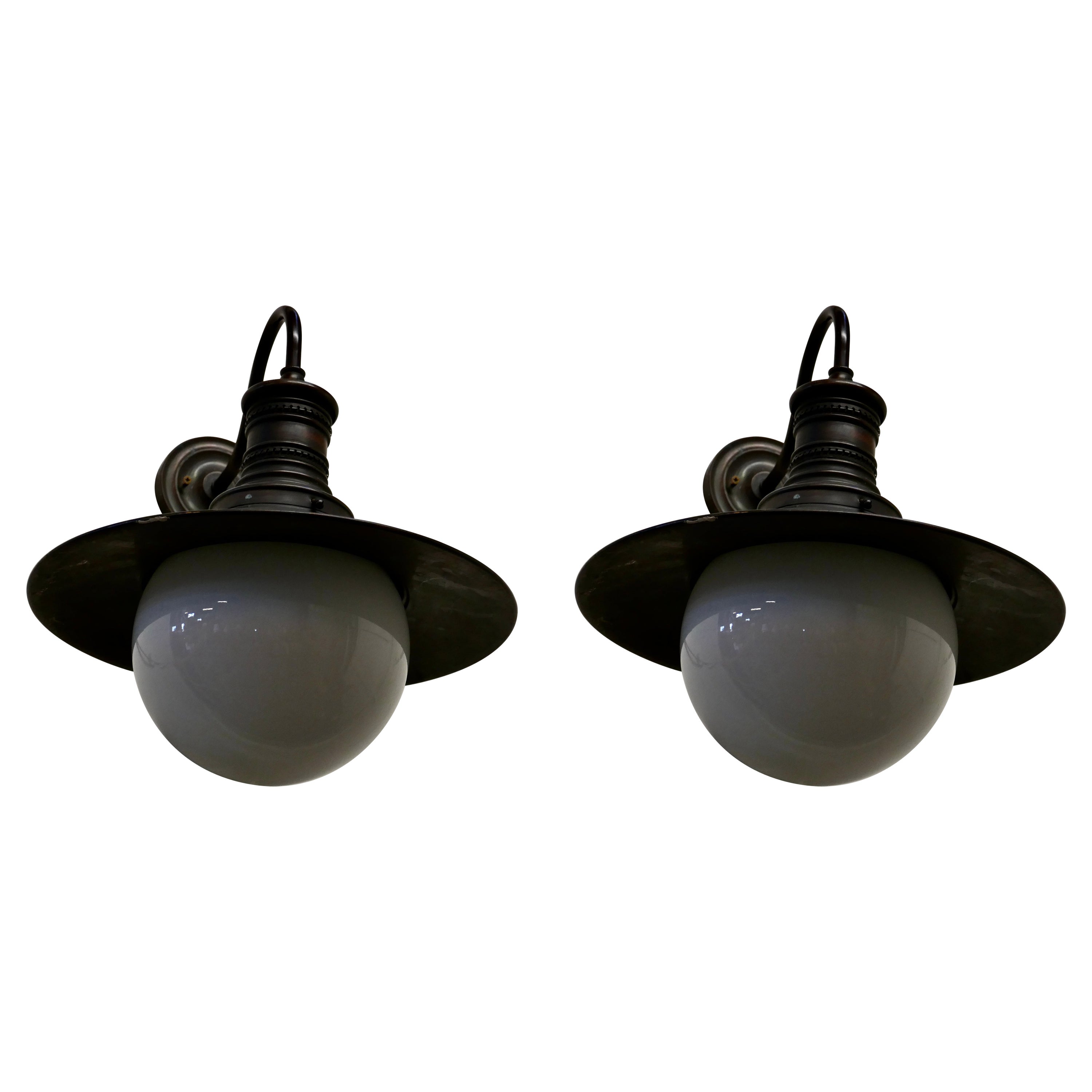 Pair of Large Copper and Globe Industrial Wall Lights