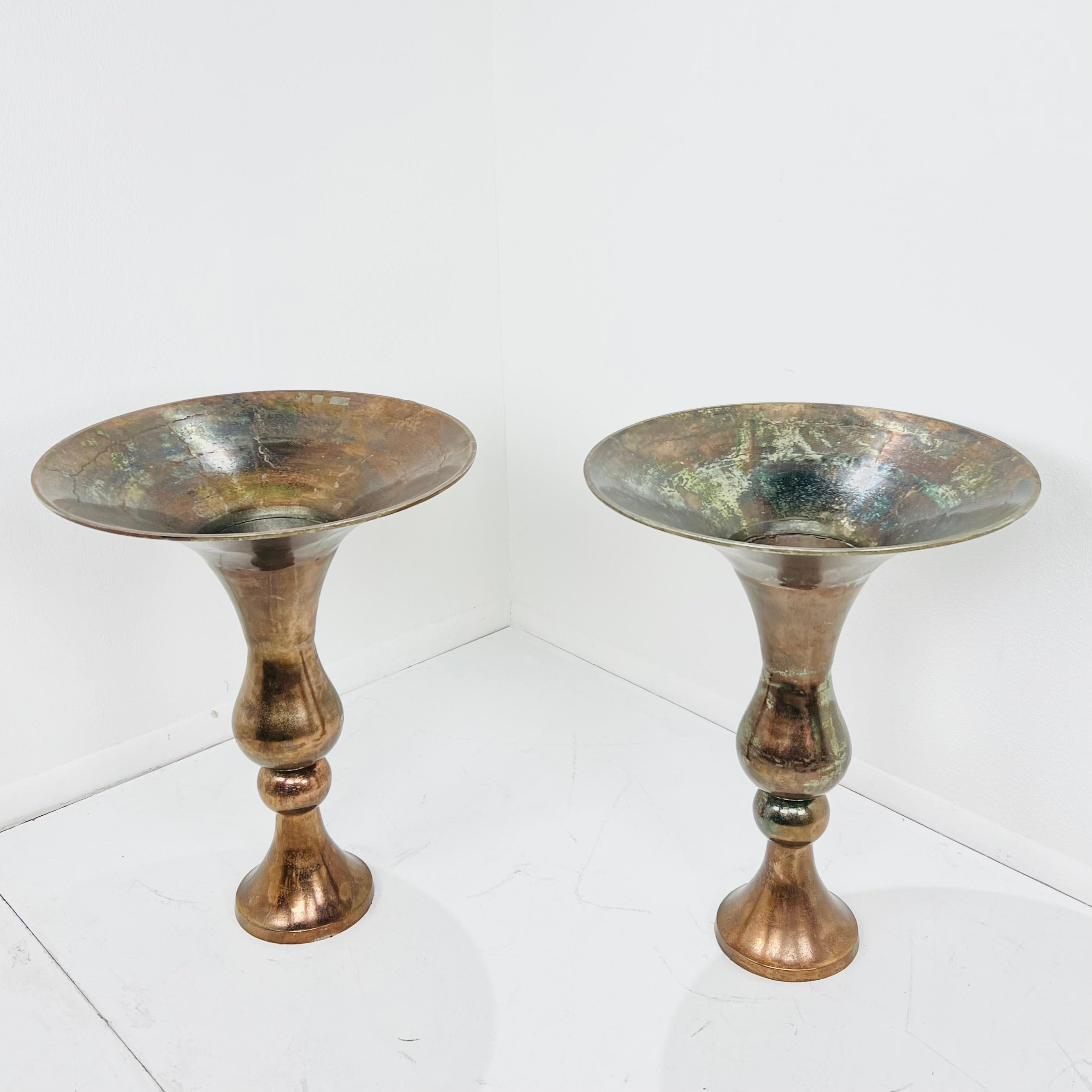 Pair of Large Copper Finish Metal Floor Vases For Sale 7