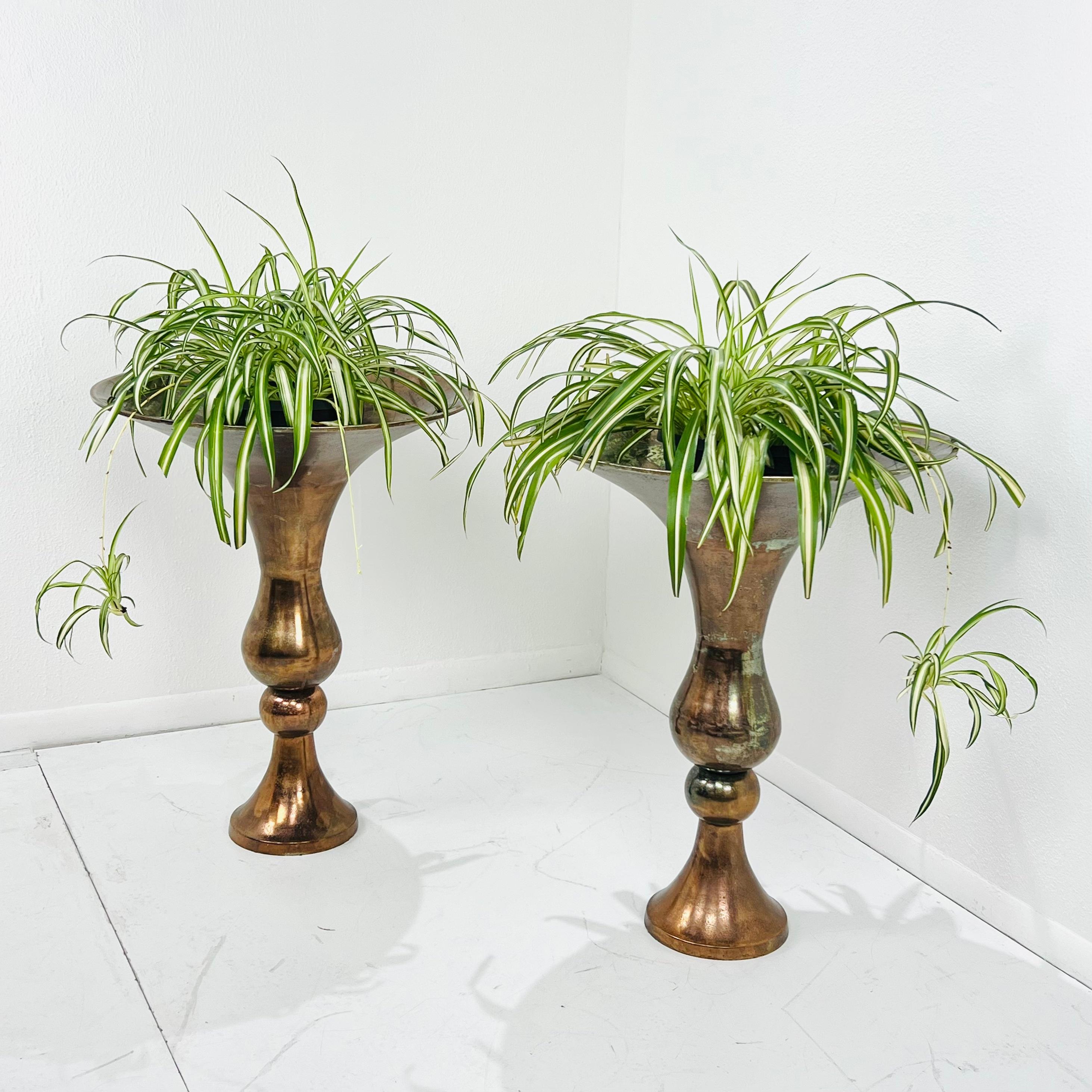 Pair of Large Copper Finish Metal Floor Vases For Sale 8