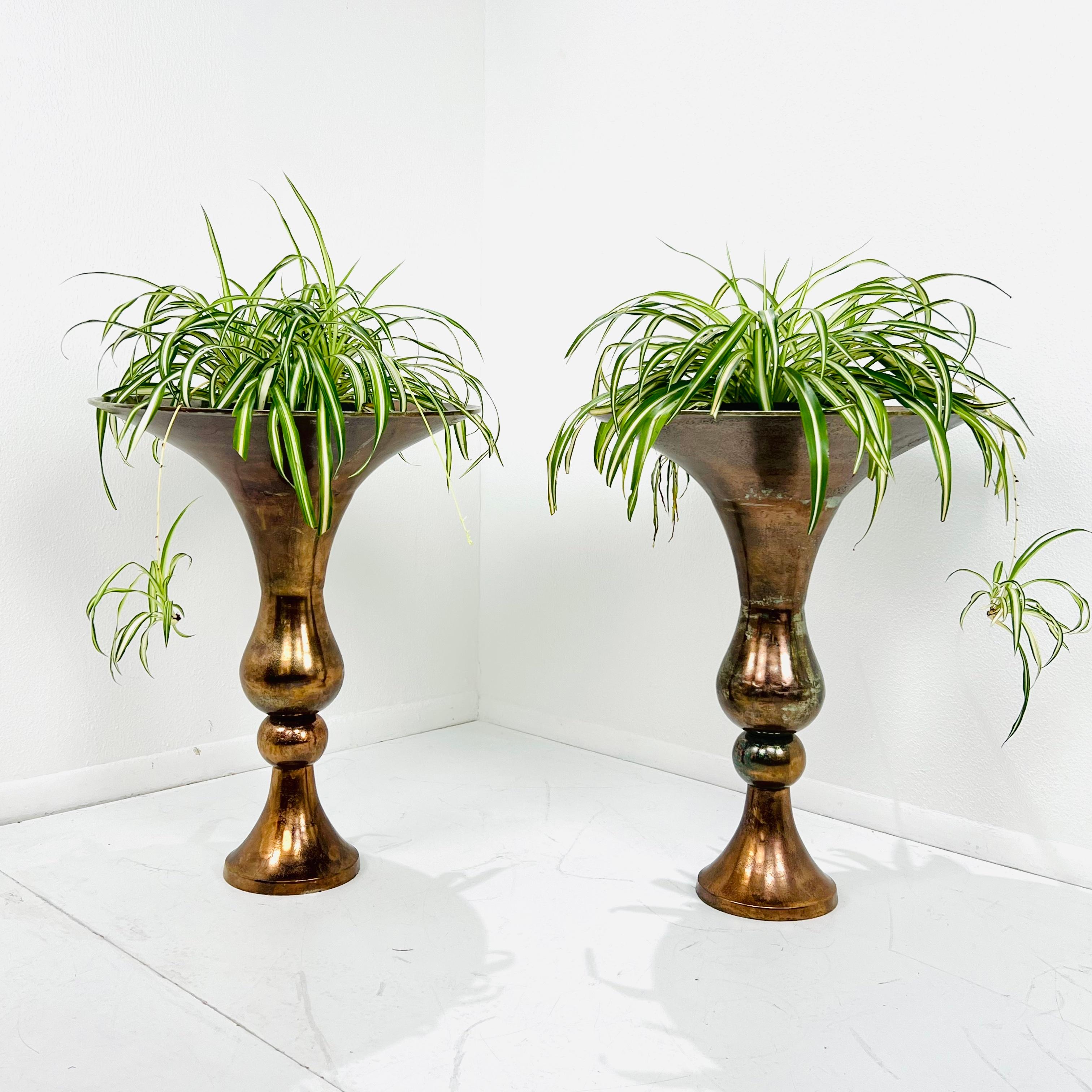 Pair of Large Copper Finish Metal Floor Vases For Sale 9