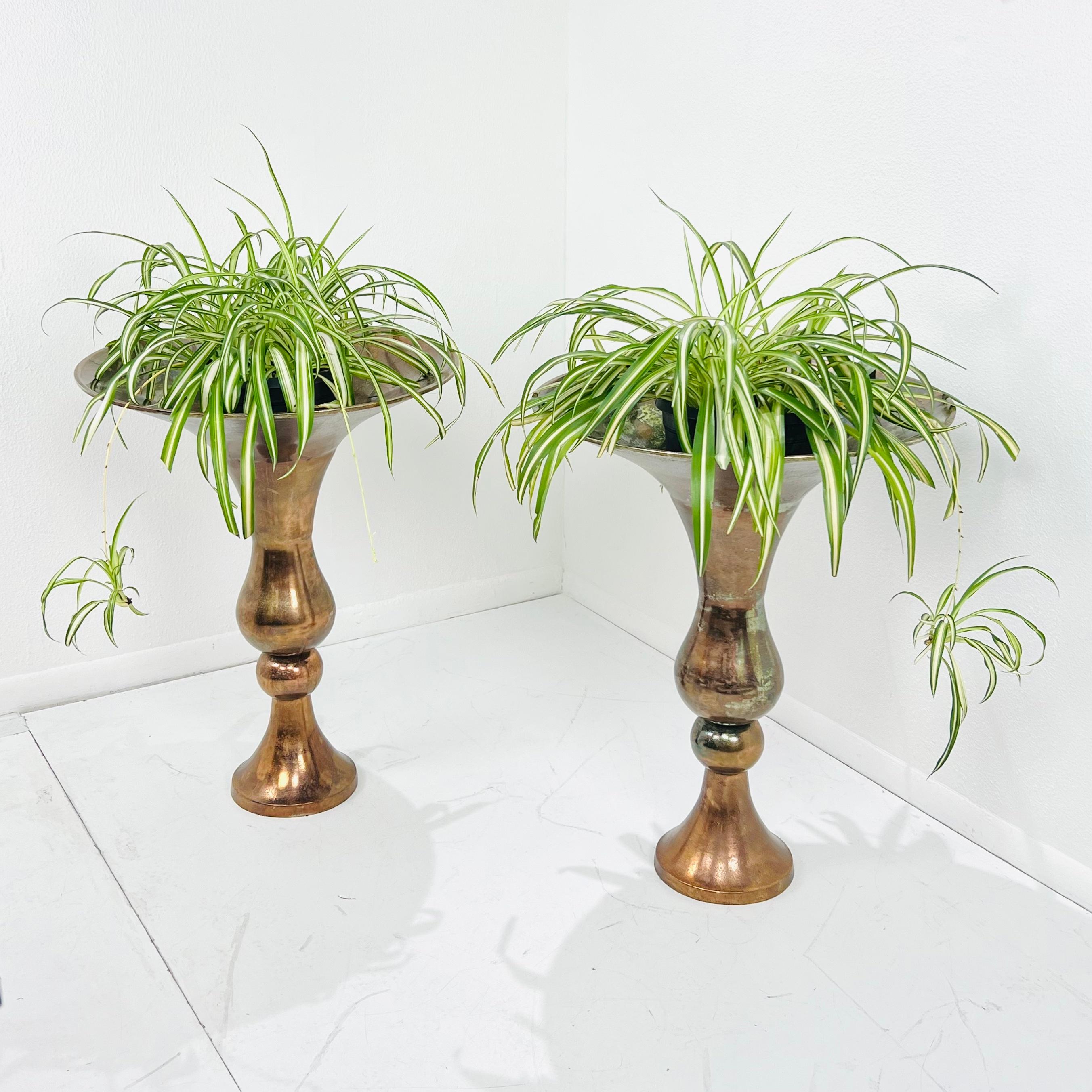 Other Pair of Large Copper Finish Metal Floor Vases For Sale