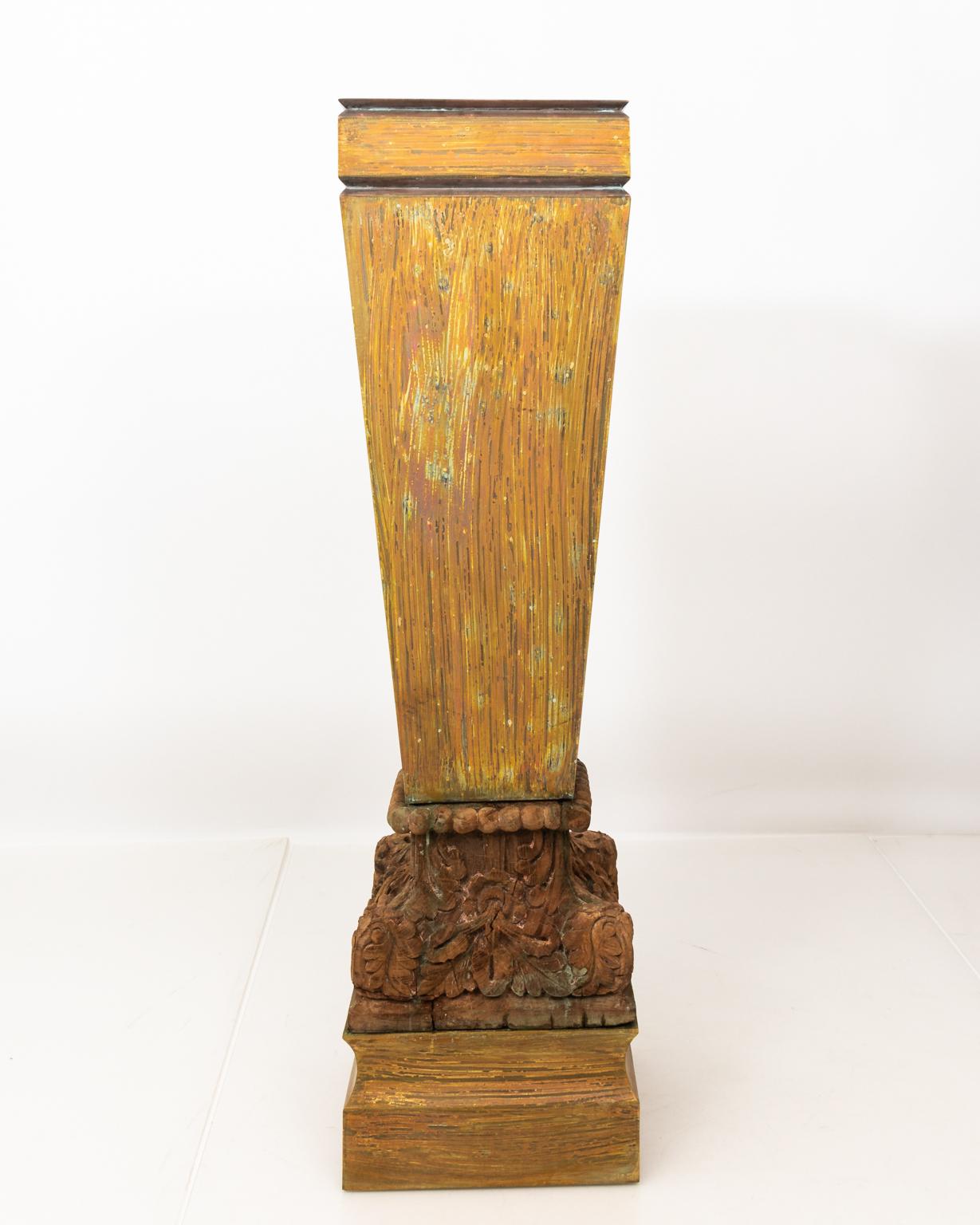 Pair of Large Copper Pedestals with Wooden Carved Bases For Sale 5
