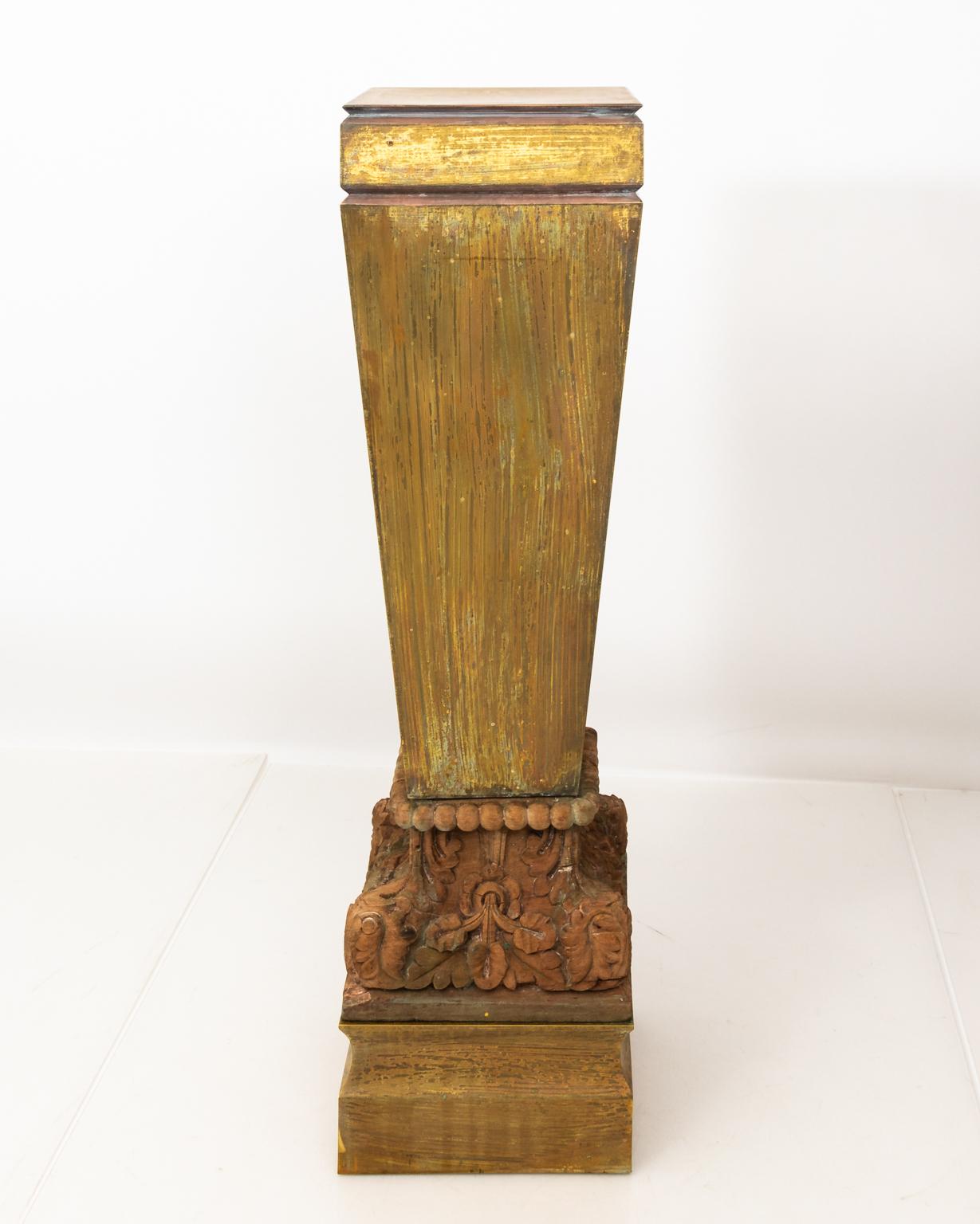 Pair of Large Copper Pedestals with Wooden Carved Bases For Sale 13