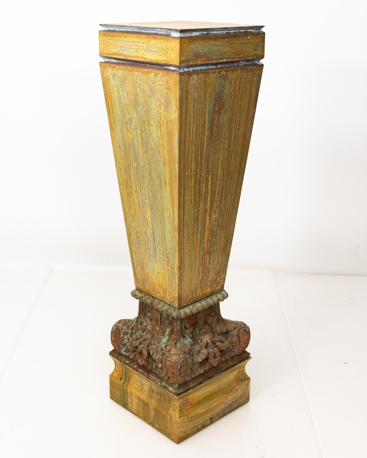 20th Century Pair of Large Copper Pedestals with Wooden Carved Bases For Sale