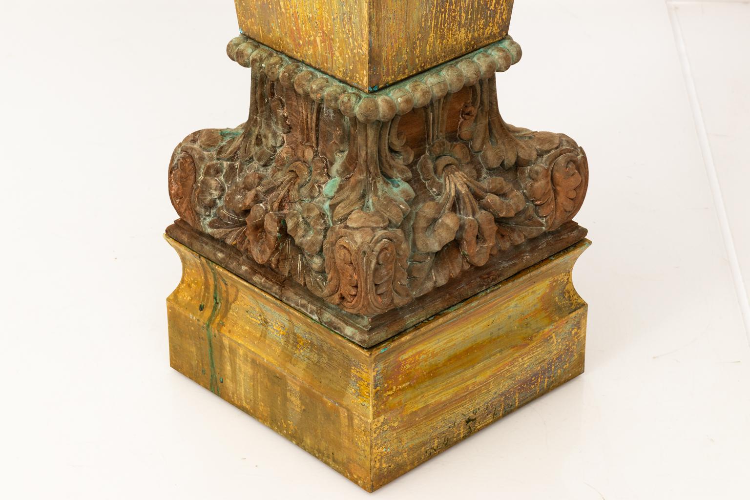 Pair of Large Copper Pedestals with Wooden Carved Bases For Sale 1