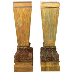 Pair of Large Copper Pedestals with Wooden Carved Bases