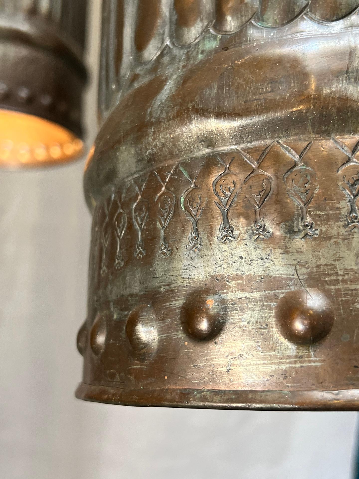 Anglo Raj Pair of Large Copper Pendants For Sale