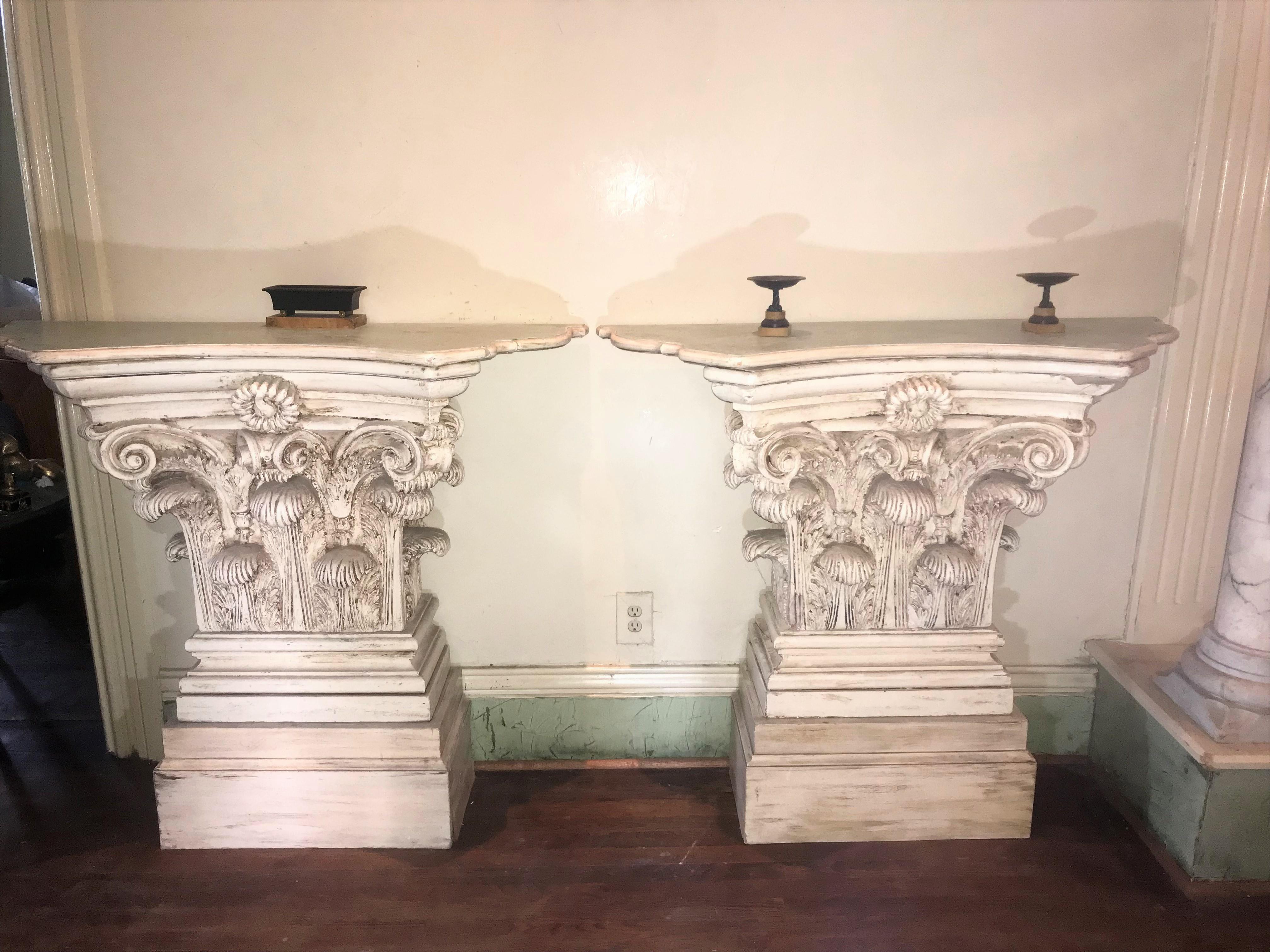 Pair of Large Corinthian Capital Form Consoles in Classical Style 5