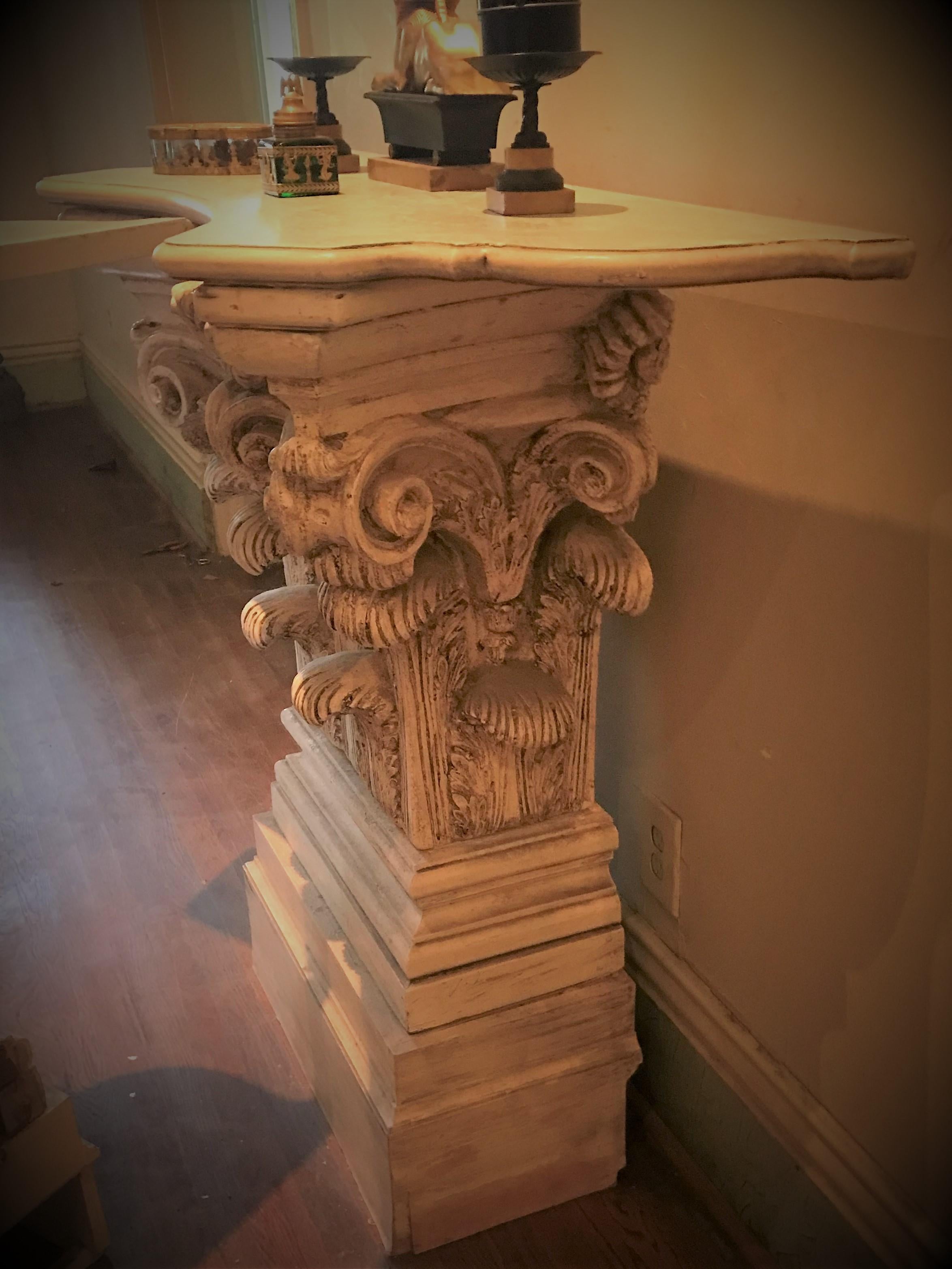 Pair of Large Corinthian Capital Form Consoles in Classical Style 10