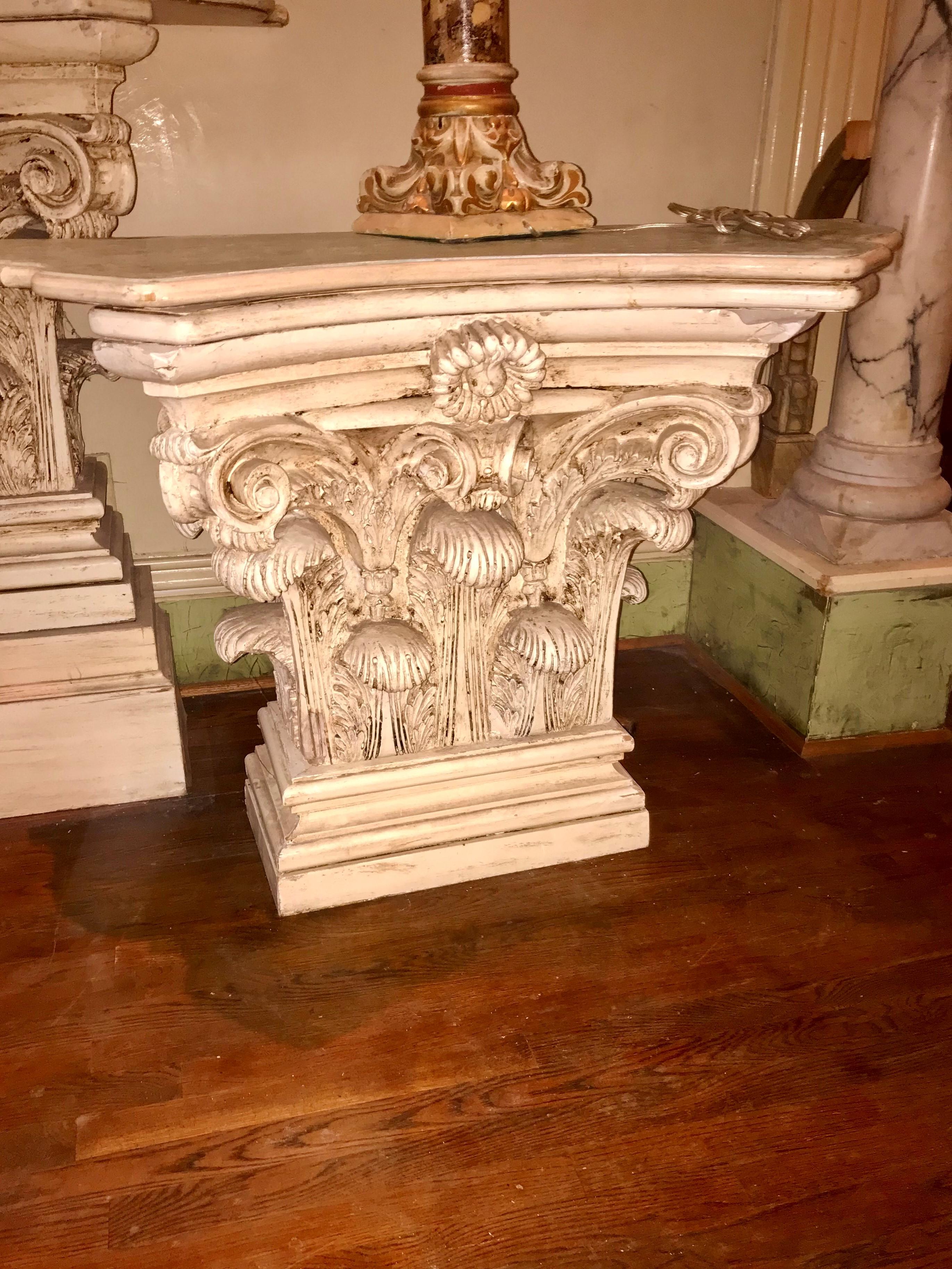 Pair of Large Corinthian Capital Form Consoles in Classical Style 11