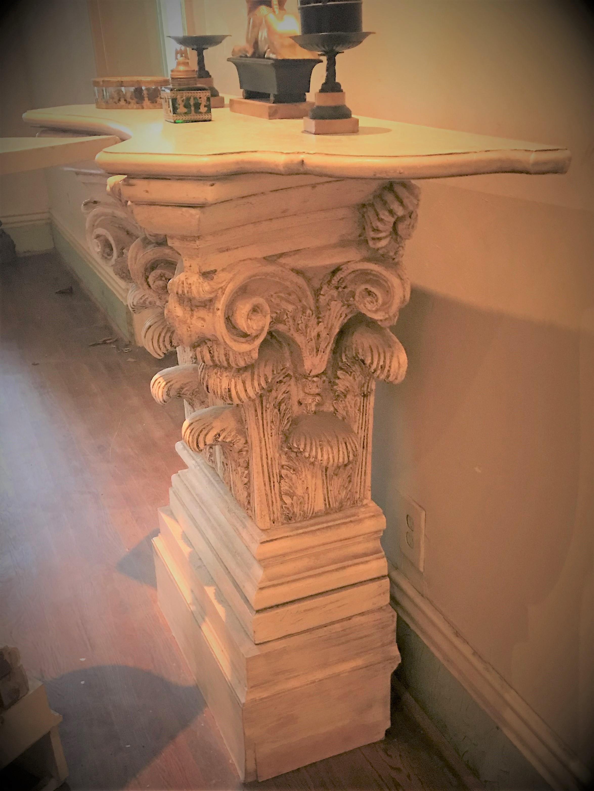 Pair of Large Corinthian Capital Form Consoles in Classical Style 2
