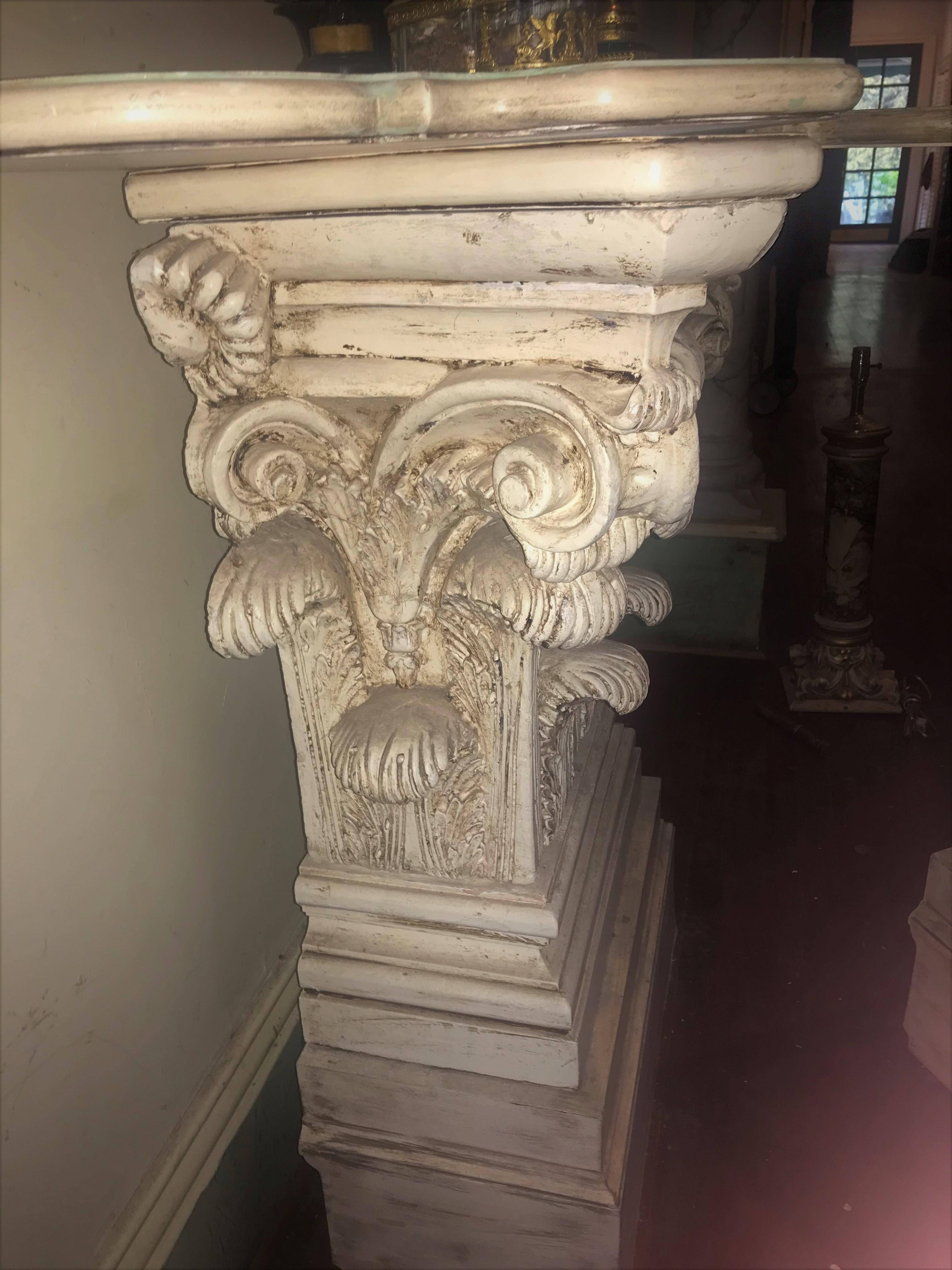 Pair of Large Corinthian Capital Form Consoles in Classical Style 3