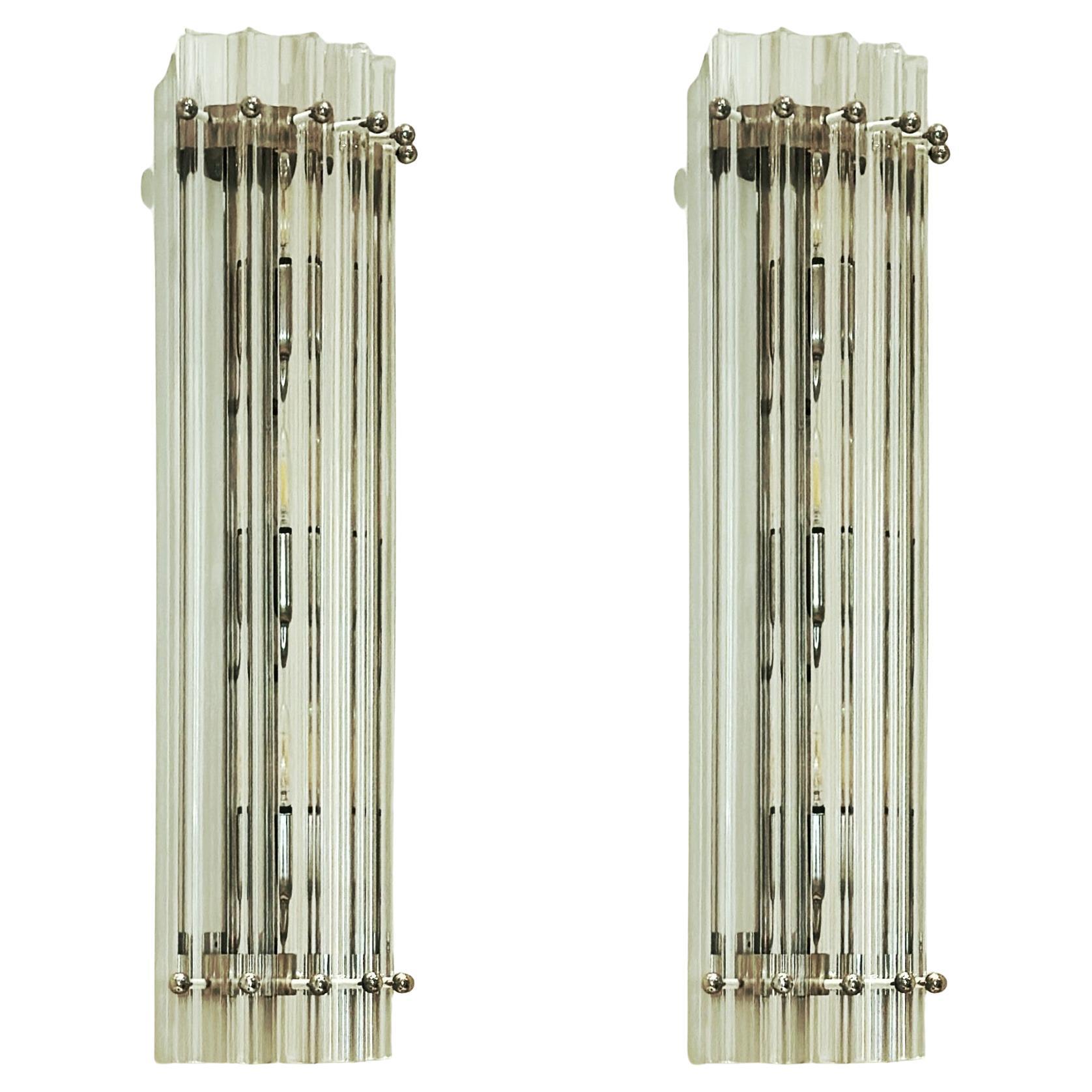 Pair of Large Corridor Wall Lamps Stainless Steal Chrome * Prisms in Clear Glass