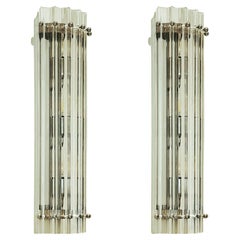 Pair of Large Corridor Wall Lamps Stainless Steal Chrome * Prisms in Clear Glass