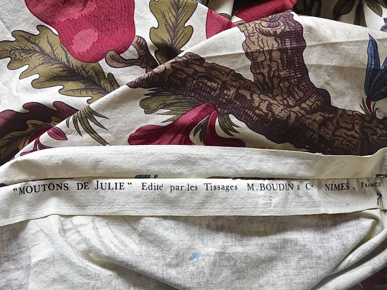 Pair of Large Cotton Curtains Exotic Flowers and Sheep French Antique 1
