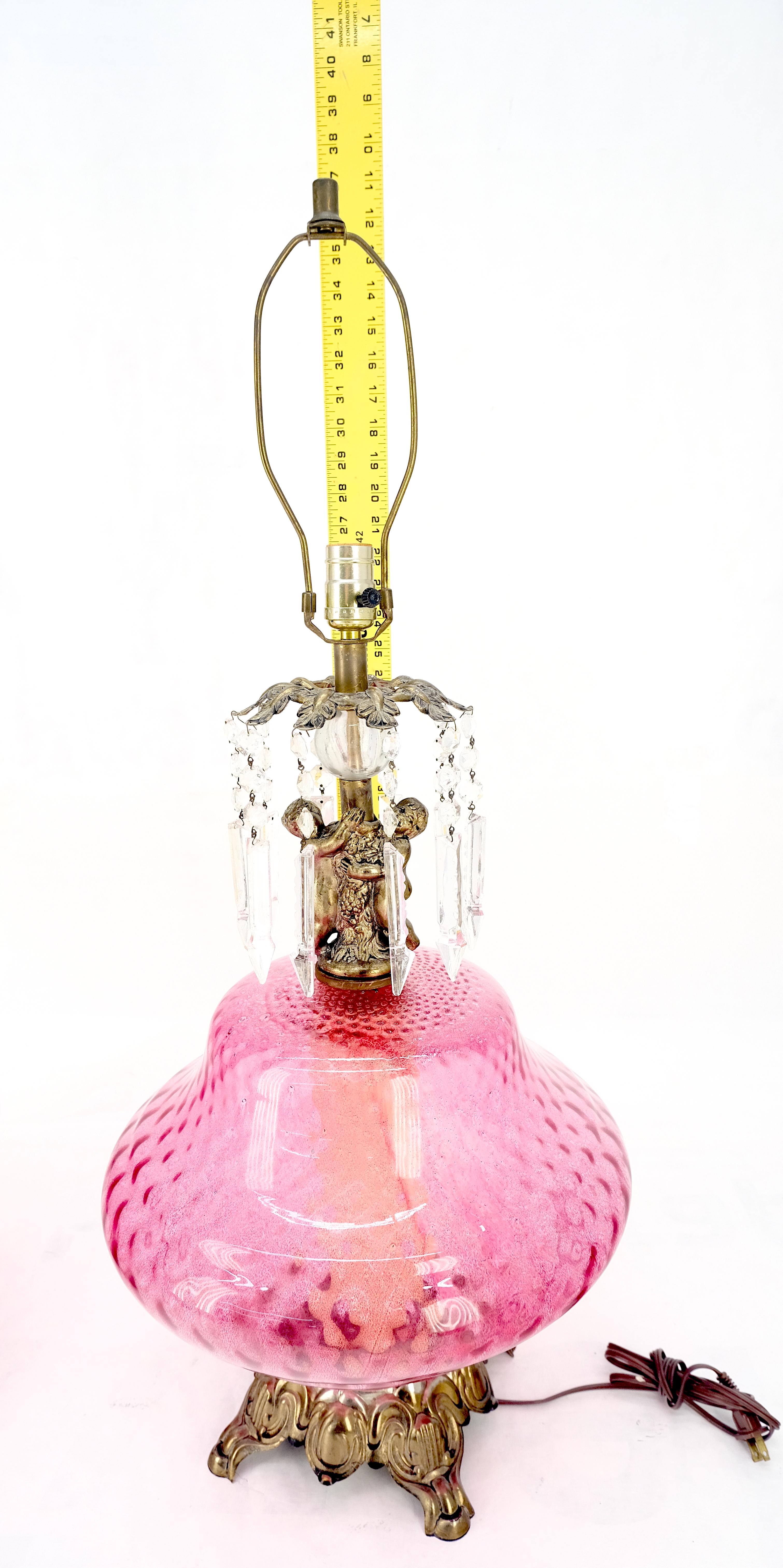 Pair of Large Cranberry Glass Crystal Decorated Table Lamps MINT! For Sale 9