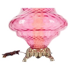 Pair of Large Cranberry Glass Crystal Decorated Table Lamps MINT!