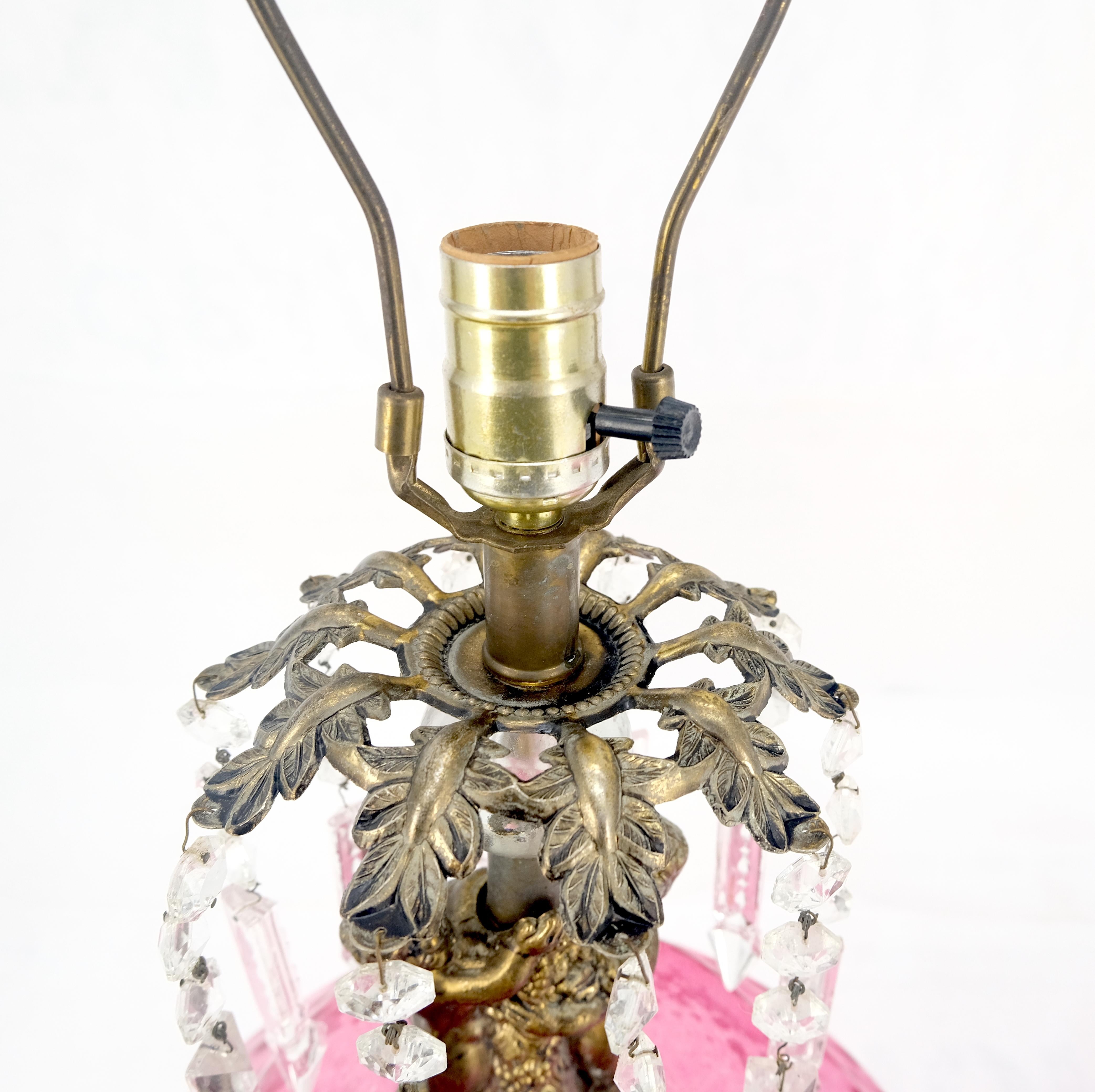 Pair of Large Cranberry Glass Crystal Decorated Table Lamps MINT! For Sale 1