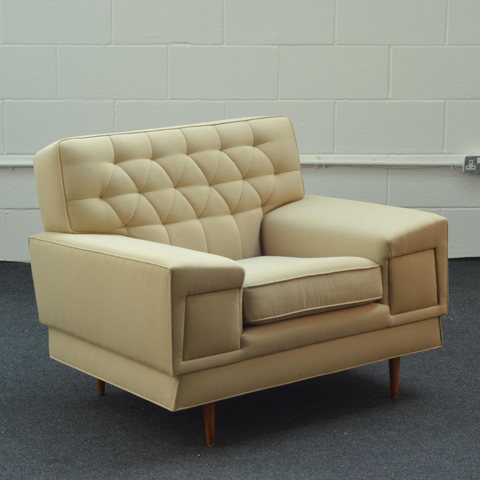 Mid-Century Moderns upholstered club chairs are the perfect balance between extravagant comfort and style. These design reflects the Art Deco period of the 1930's and the evolution of the chair having cleaner and flexible lines. Where its early