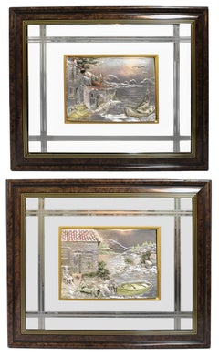 Pair of Large Creazioni Artistiche Relief Silver Artworks Framed
